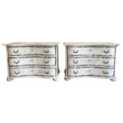 19th Century White-Grey French Pair of Pinewood Provincial Commodes, Chests