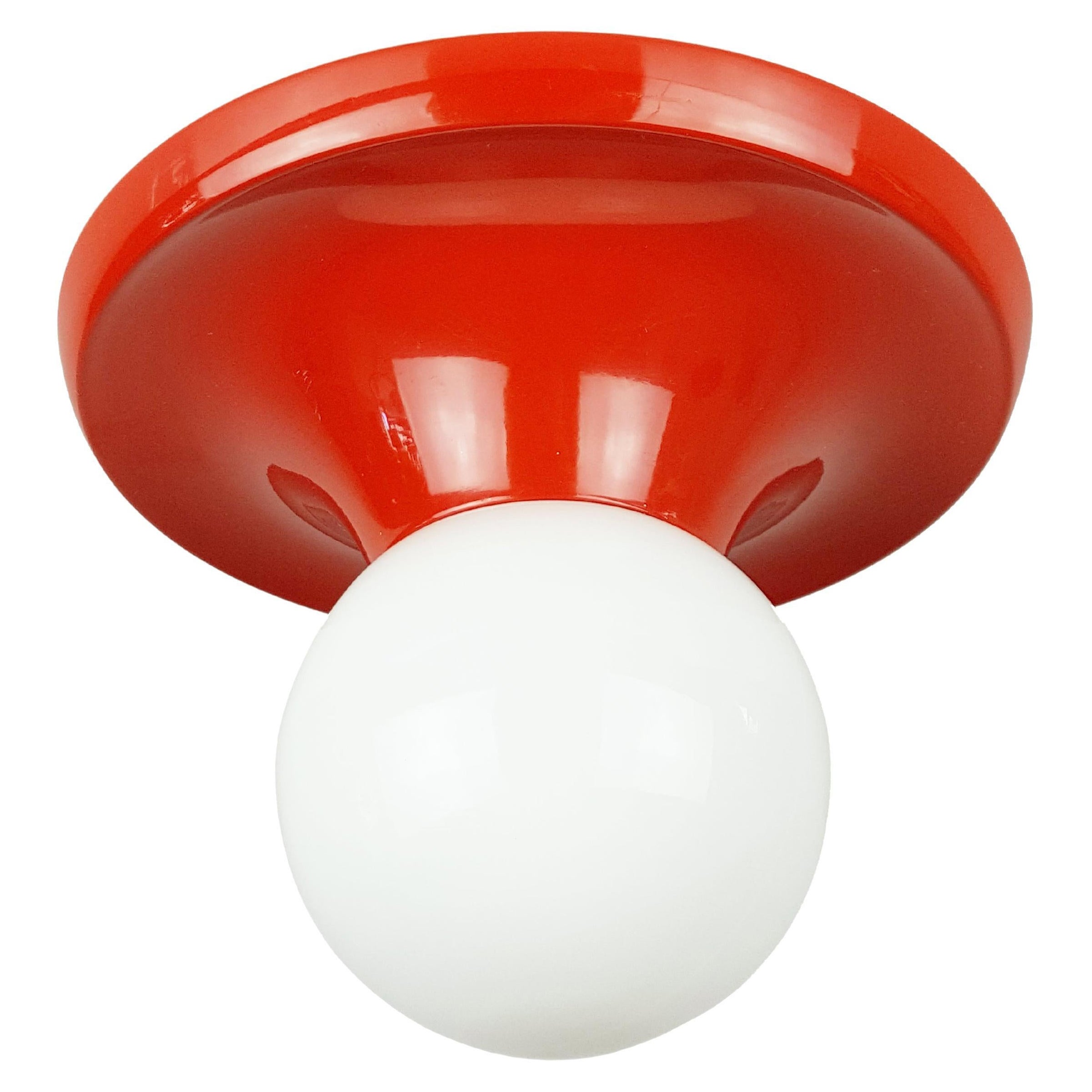 Red-Orange Aluminium & Opaline Glass Balum Sconce by A. Castiglioni for Arteluce For Sale