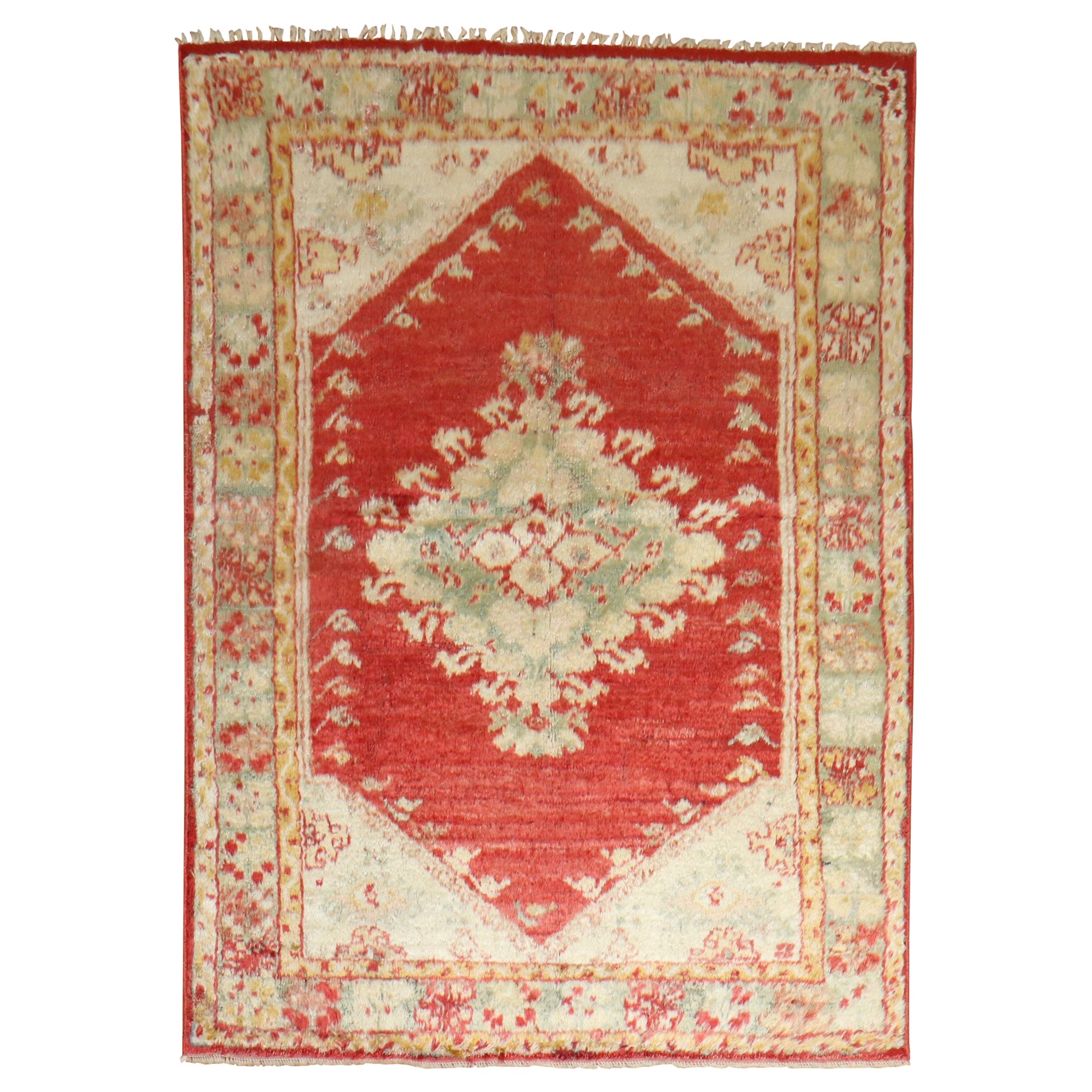 Red Angora Antique Oushak Rug For Sale