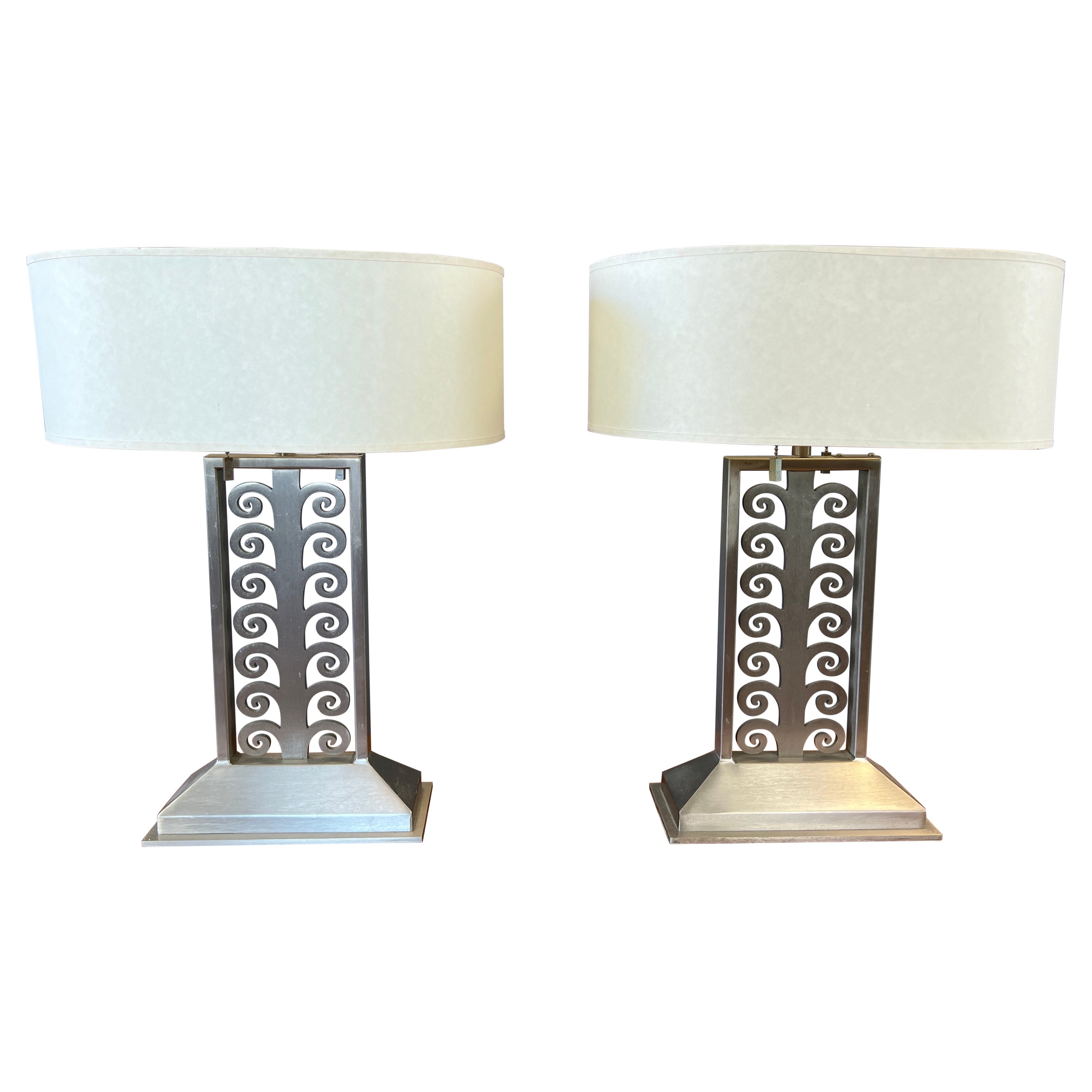 Pair of Sirmos Table Lamps in Brushed Stainless Steel