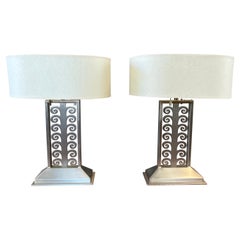 Pair of Sirmos Table Lamps in Brushed Stainless Steel