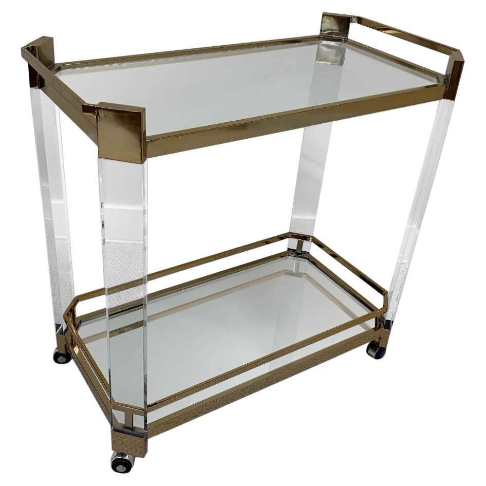 Pierre Vandel Lucite, Glass and Brass Rolling Tea/Bar Cart at 1stDibs