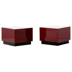 Post Modern Reverse Painted Red and Black Glass Cube End Tables c. 1980