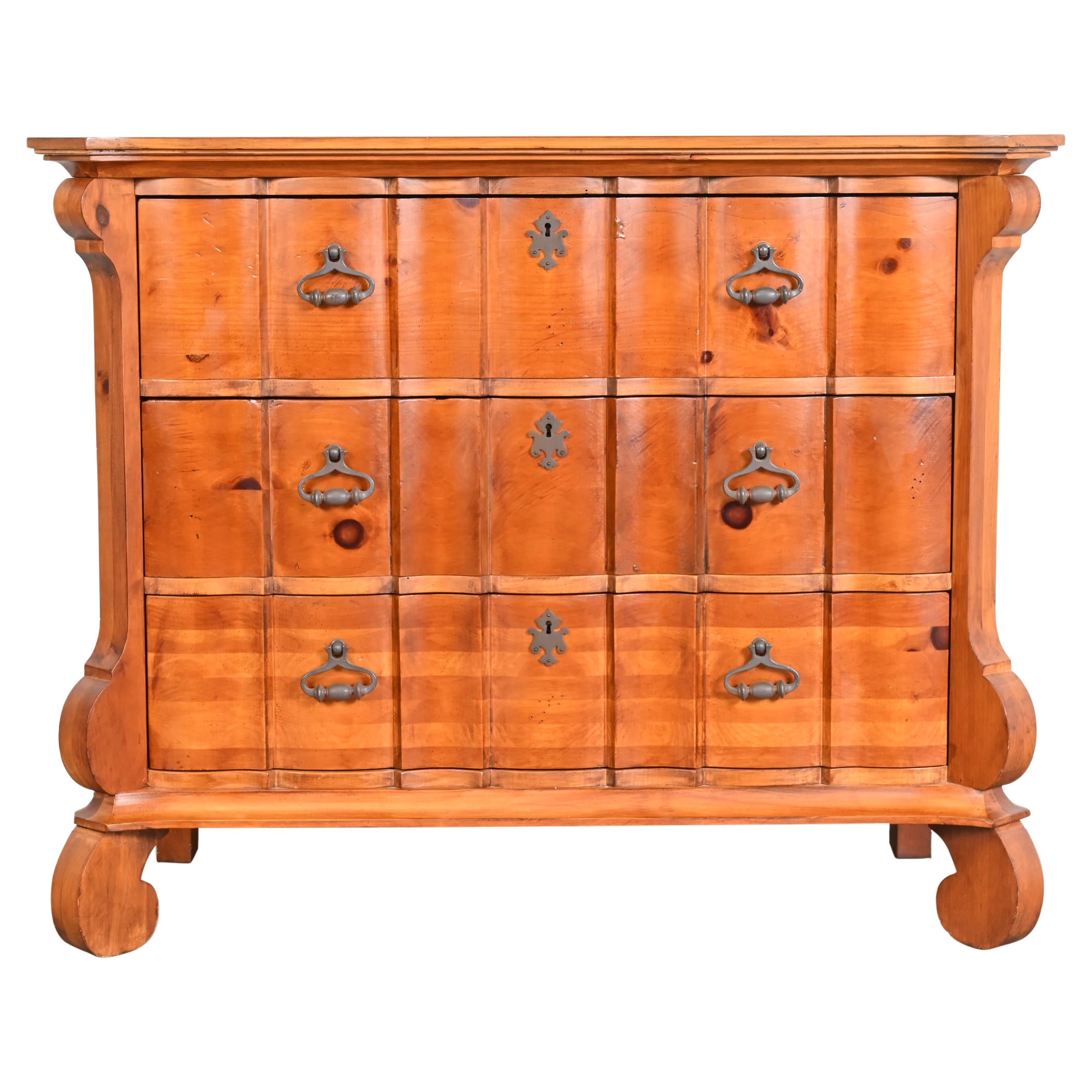 Romweber Spanish Baroque Carved Pine Commode or Chest of Drawers For Sale