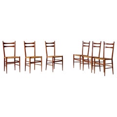 Chaises Colombo Sanguineti modèle Cs/2 en bois de cerisier et rotin, Chiavari, Italie, années 1960