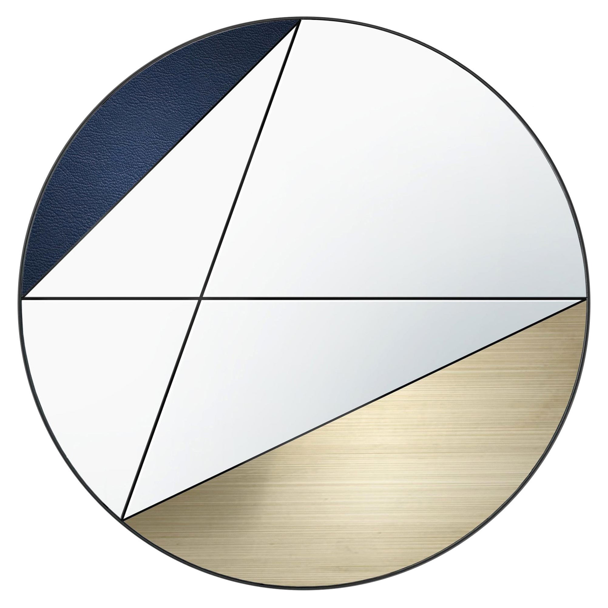 Clepsydra VII 100 by Atlasproject Wall Mirror Blue Leather Brushed Brass For Sale