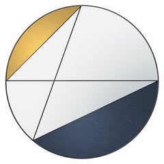 Clepsydra VI 80 Wall Mirror Blue and Yellow Leather by Atlasproject