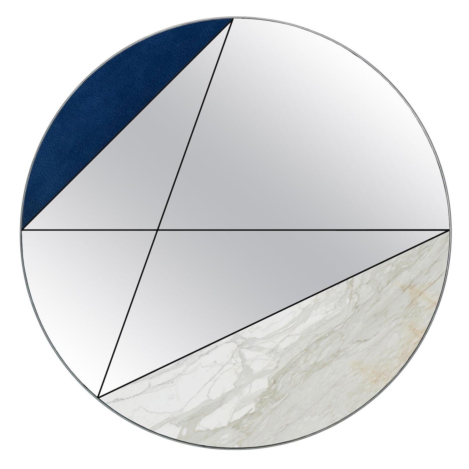 Clepsydra I 100 by Atlasproject Wall Mirror Blue Leather Calacatta Gold Marble For Sale
