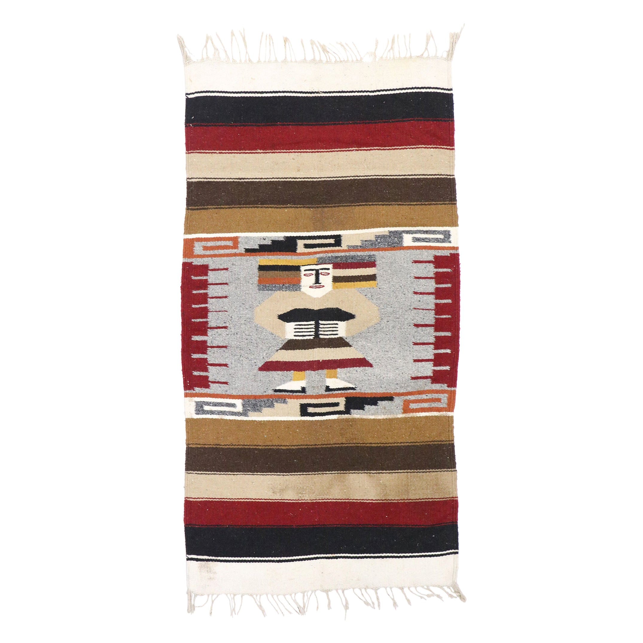 Vintage Mexican Blanket with Aztec Figure, Throw Rug