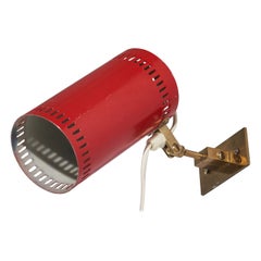 Öia, Adjustable Sconce, Brass, Red Lacquered Metal, Sweden, 1960s