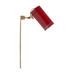 Vintage Öia, Adjustable Sconce, Brass, Red Lacquered Metal, Sweden, 1960s