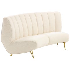 Retro ISA Bergamo Rare Curved Settee in Ivory Bouclé, Italy, 1950s