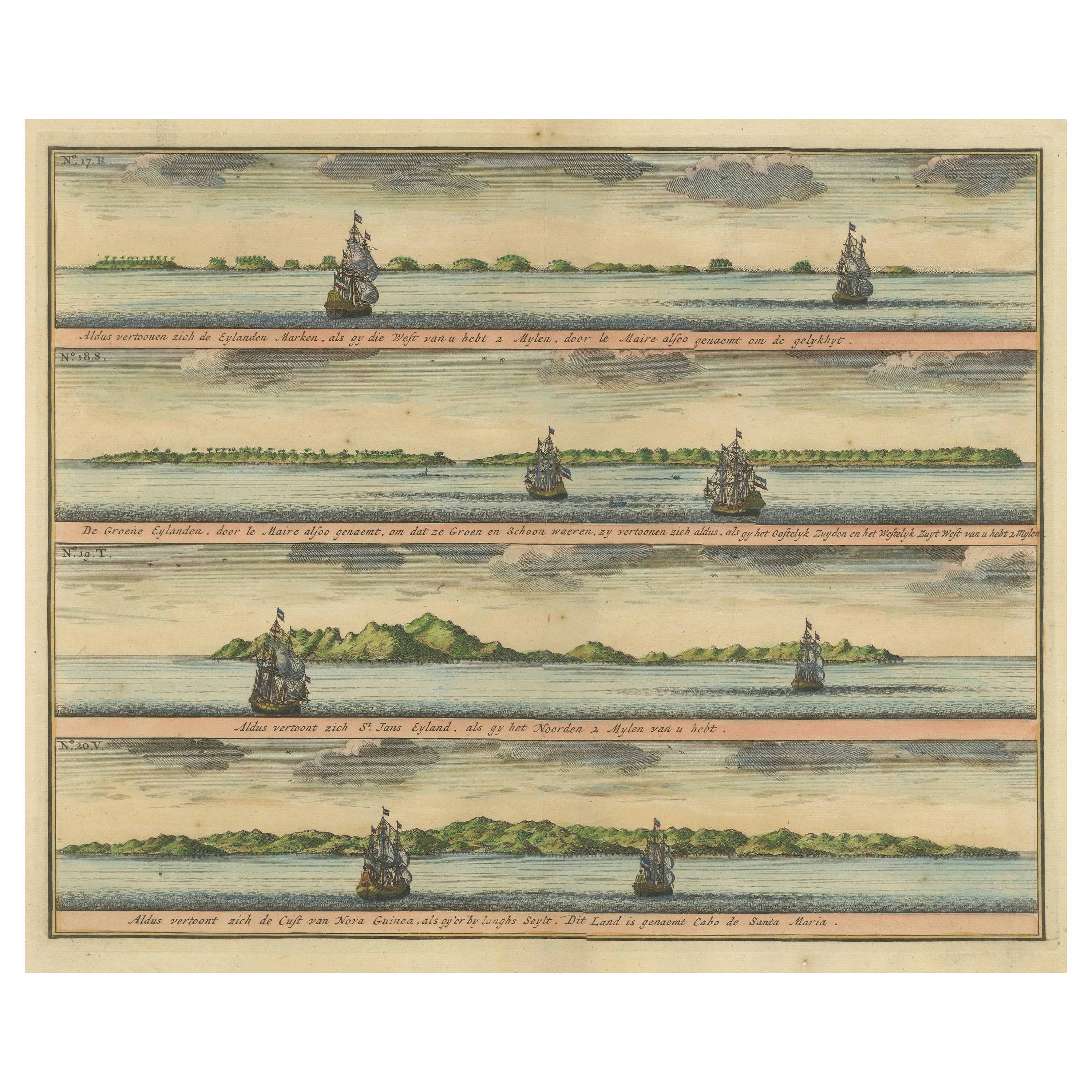 Colored Antique Print of the Islands of Marken, New Ireland and Other Islands For Sale