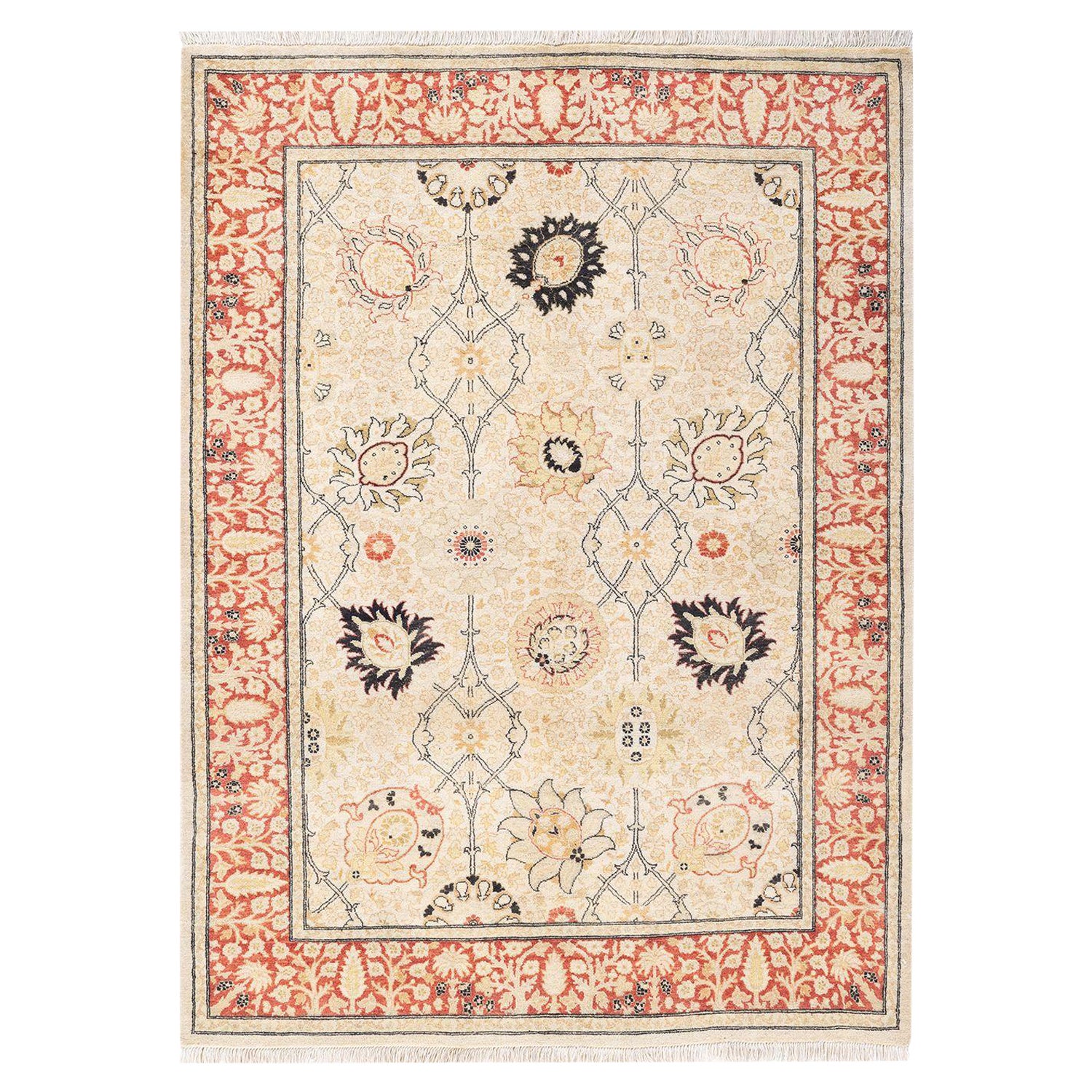 Tapis traditionnel oriental Mogul Ivory, unique en son genre, nou  la main.