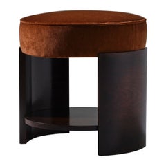Large Art Deco Tabouret in Wood and Velvet, the Netherlands 1930s