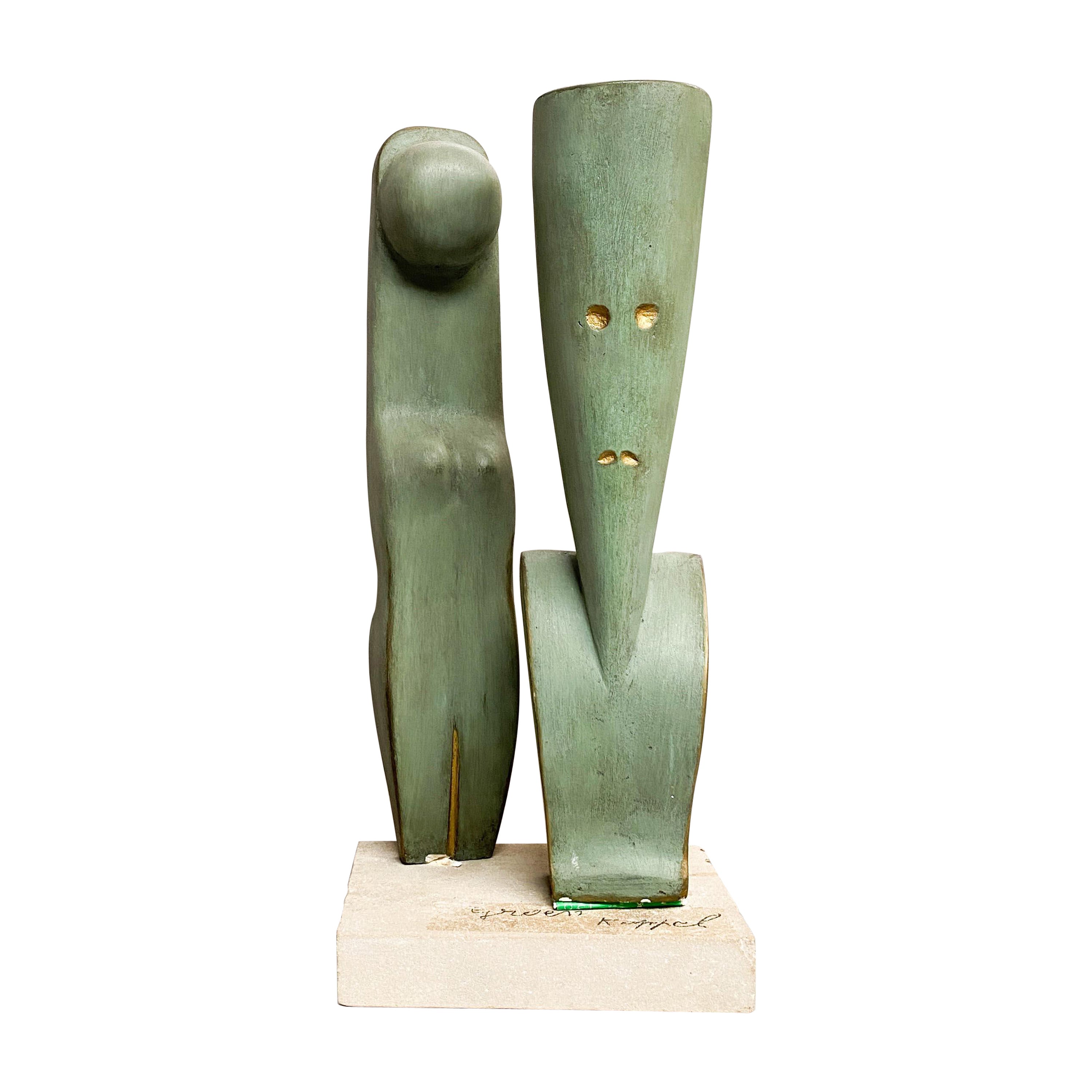 Sculpture moderniste verte en pltre, couple, annes 1960 en vente