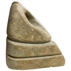 Amorphe Abstract Mid-Century Sculpture in Greenish Stone, Hand Carved