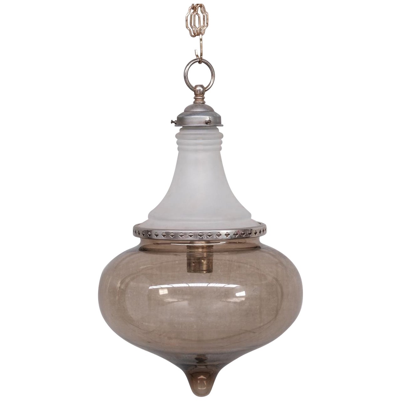 Antique Two Tone French Pendant Light For Sale