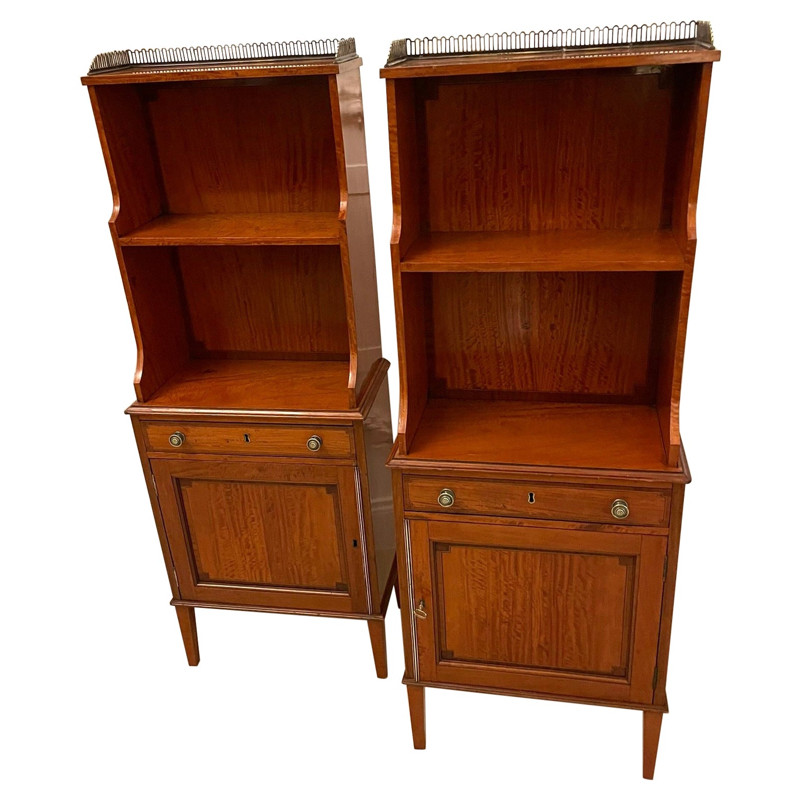 Rare Pair of Gillows Antique Quality Satinwood Waterfall Bookcases For Sale