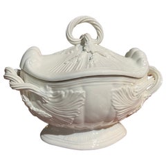 19th Century French Glazed Ceramic Soup Tureen Decorated with Ribbons