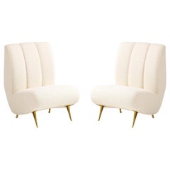ISA Bergamo Rare Pair of Lounge or Slipper Chairs in Ivory Bouclé, Italy, 1950s