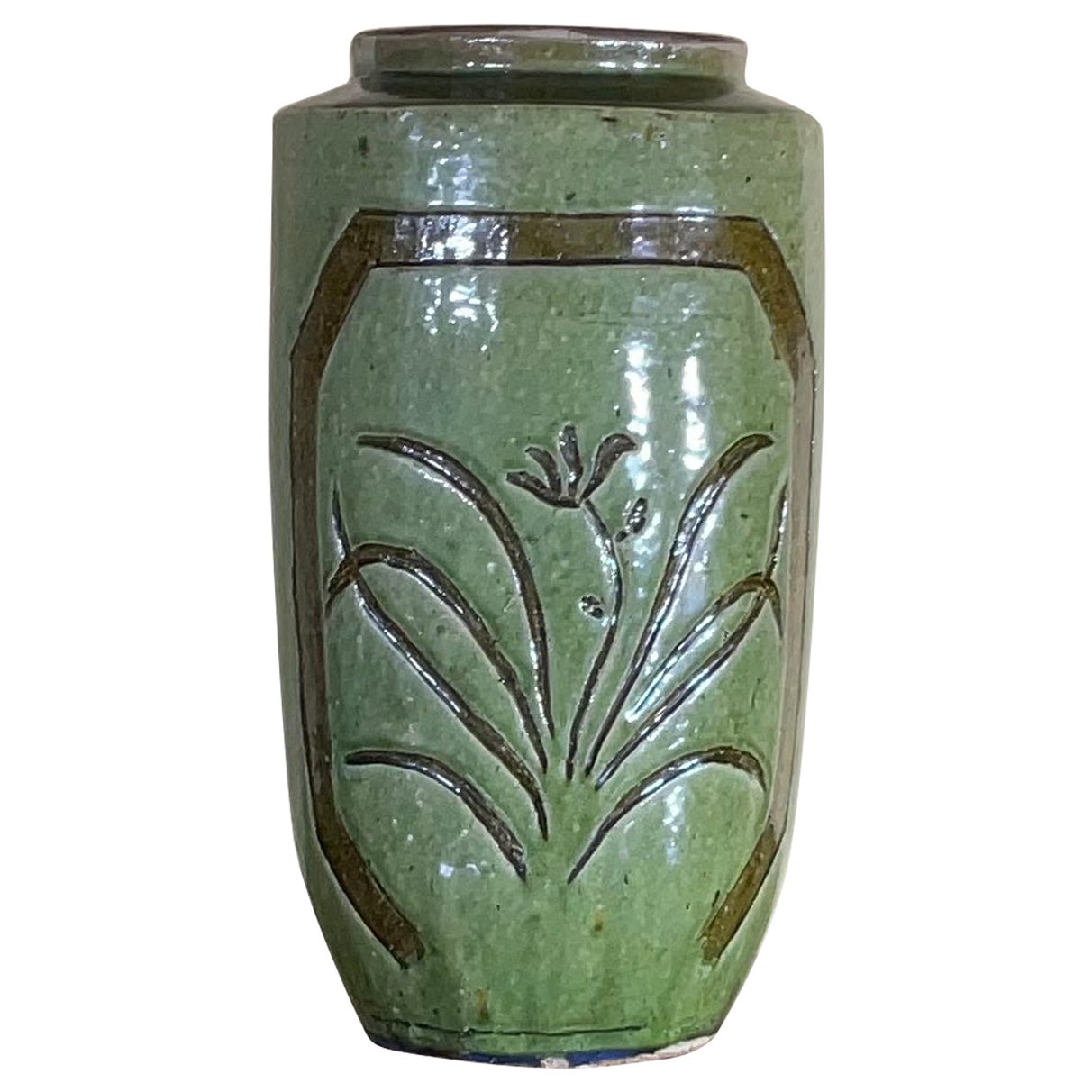 Mid Century Glazed Chinese Stoneware Vase at 1stDibs