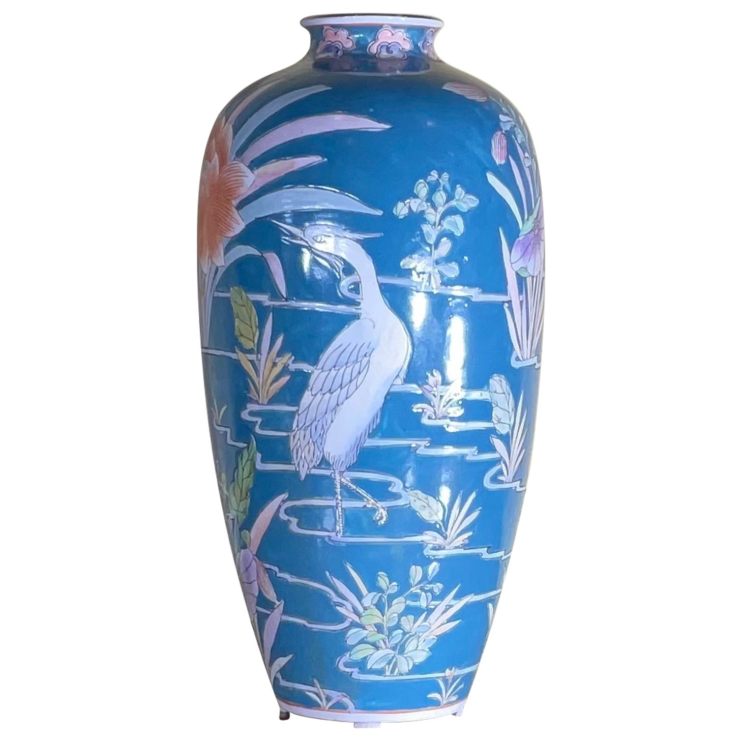 Single Hand Painted Mid Century Chinese Vase For Sale