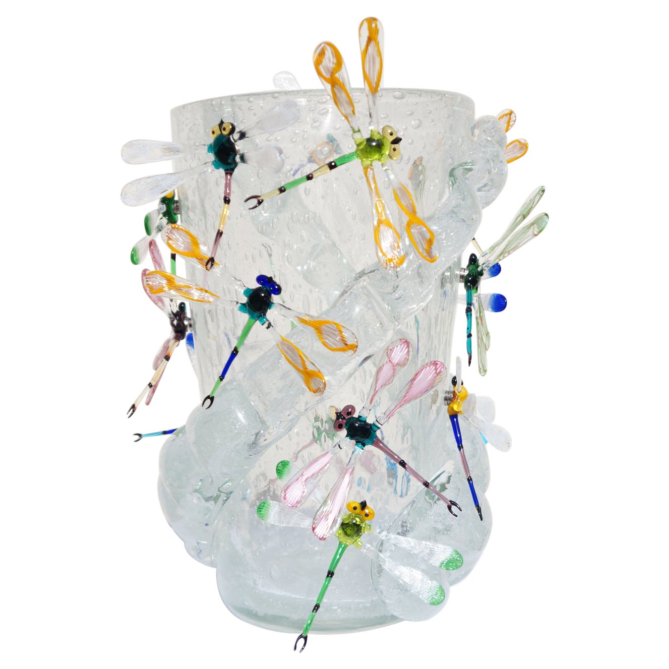 Costantini Diego Modern Kristall Pulegoso Made Murano Glass Vase mit Libellen im Angebot