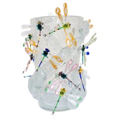 Costantini Diego Modern Crystal Pulegoso Made Murano Glass Vase with Dragonflies