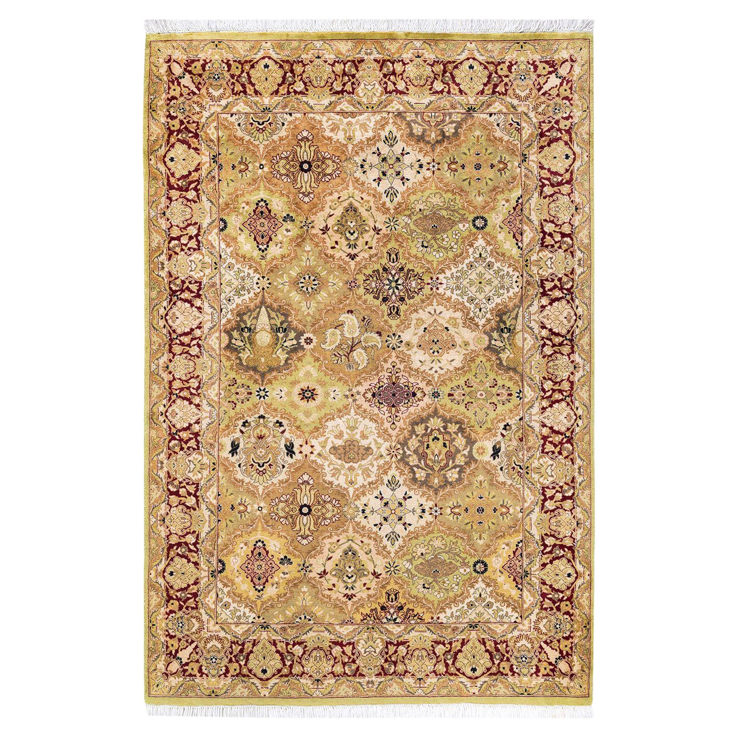 One of a Kind Hand Knotted Traditional Oriental Mogul Green Area Rug