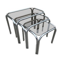 Vintage A set of Chrome and Smoked Glass nesting tables 1970’s 