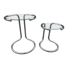 Chrome and glass, Italian vintage Sculptural side tables from the 1980’s