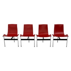 Vintage Set of Four Red Leather T Chairs, Katavolos & Littell & Kelley