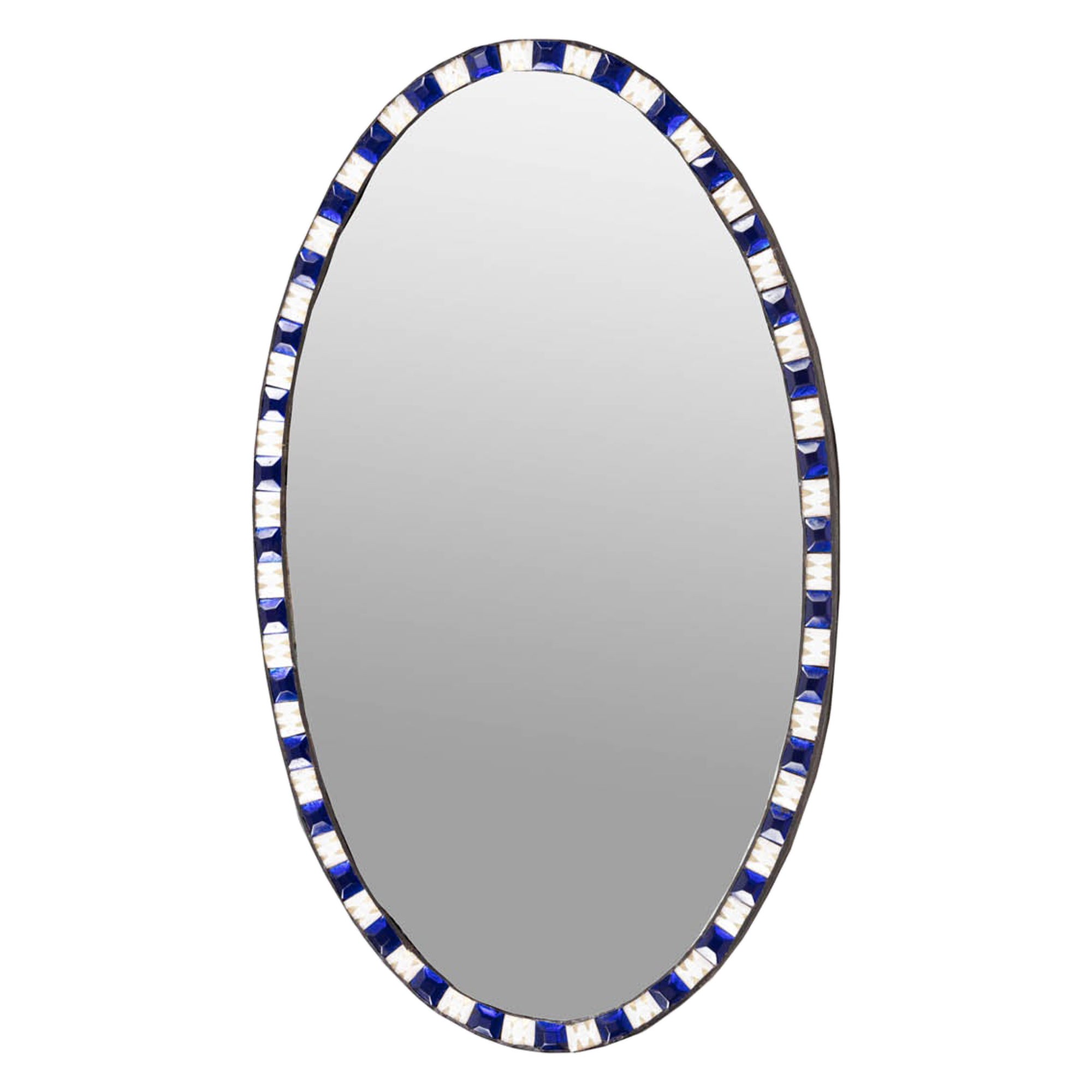 19th Century Irish Waterford Mirror With Blue & Clear Glass Studs