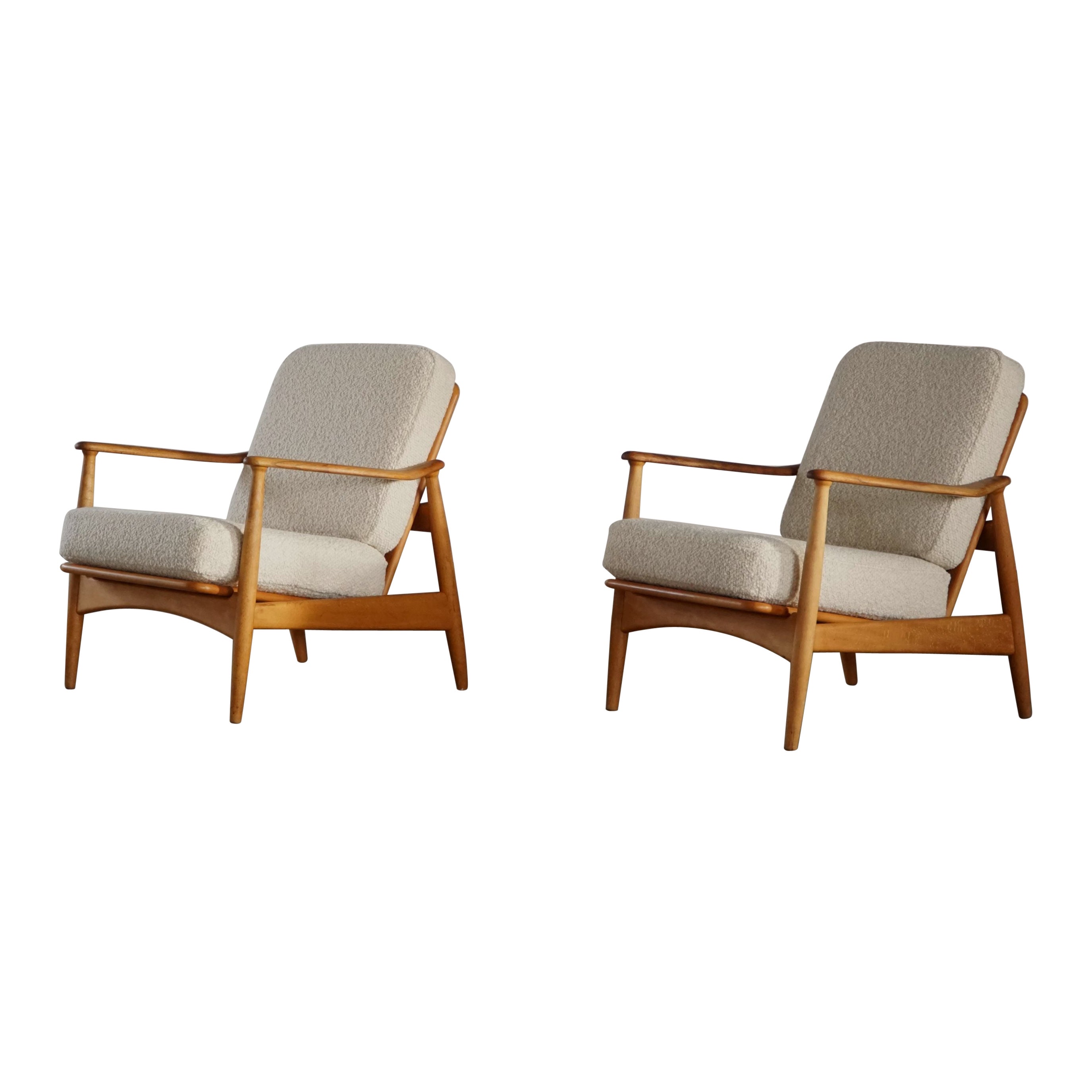 Arne Vodder, Pair of Lounge Chairs, Model FD 161, Reupholstered in Bouclé, 1950s