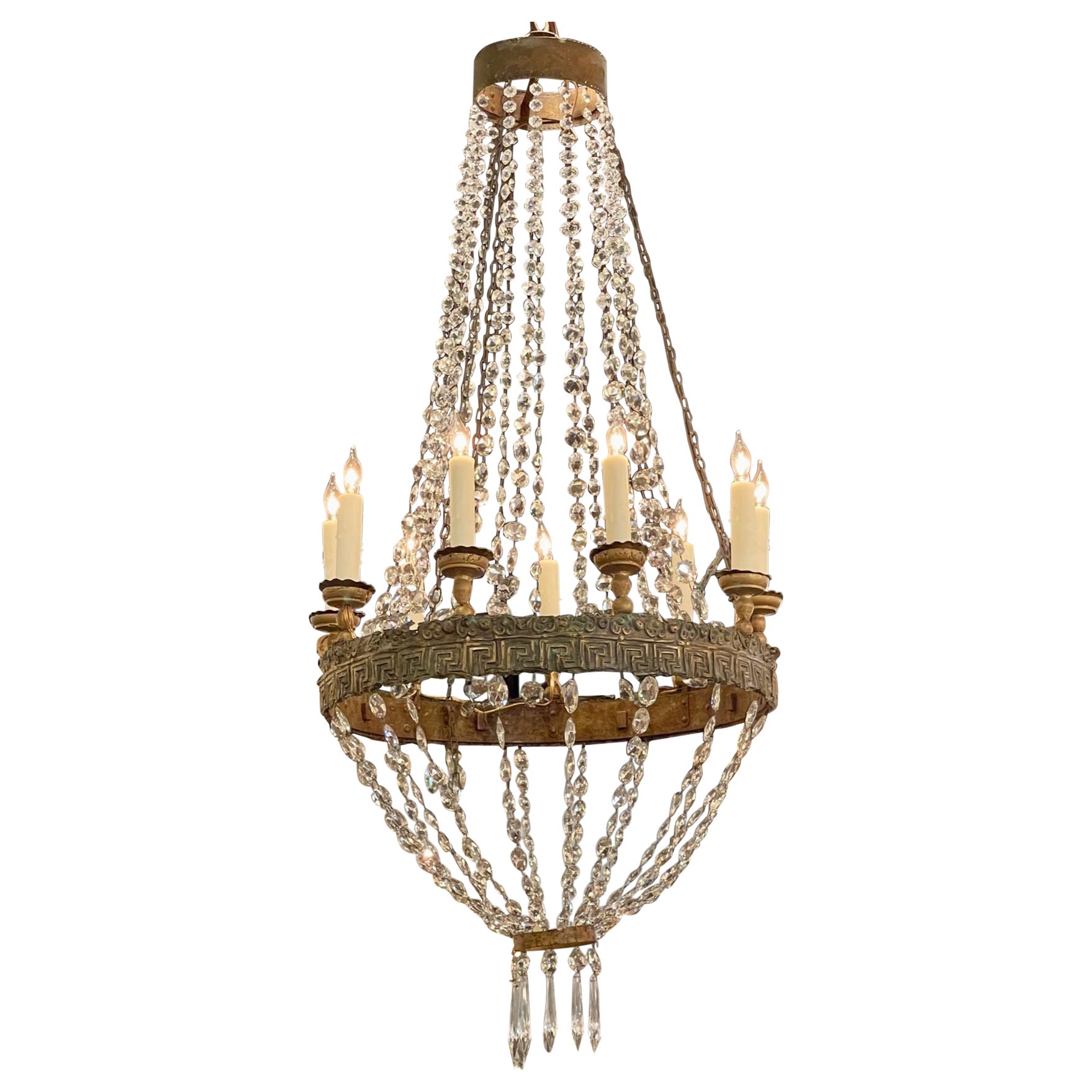 18th Century Italian Empire Style Repousse and Crystal Basket Chandelier