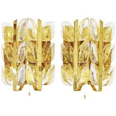 Pair of Large Kalmar Brass and Glass Leaf Sconces