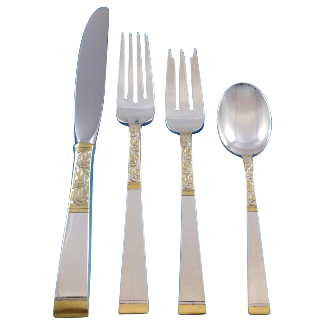 Service de couverts en argent sterling Golden Scroll de Gorham, taille standard, 38 pièces