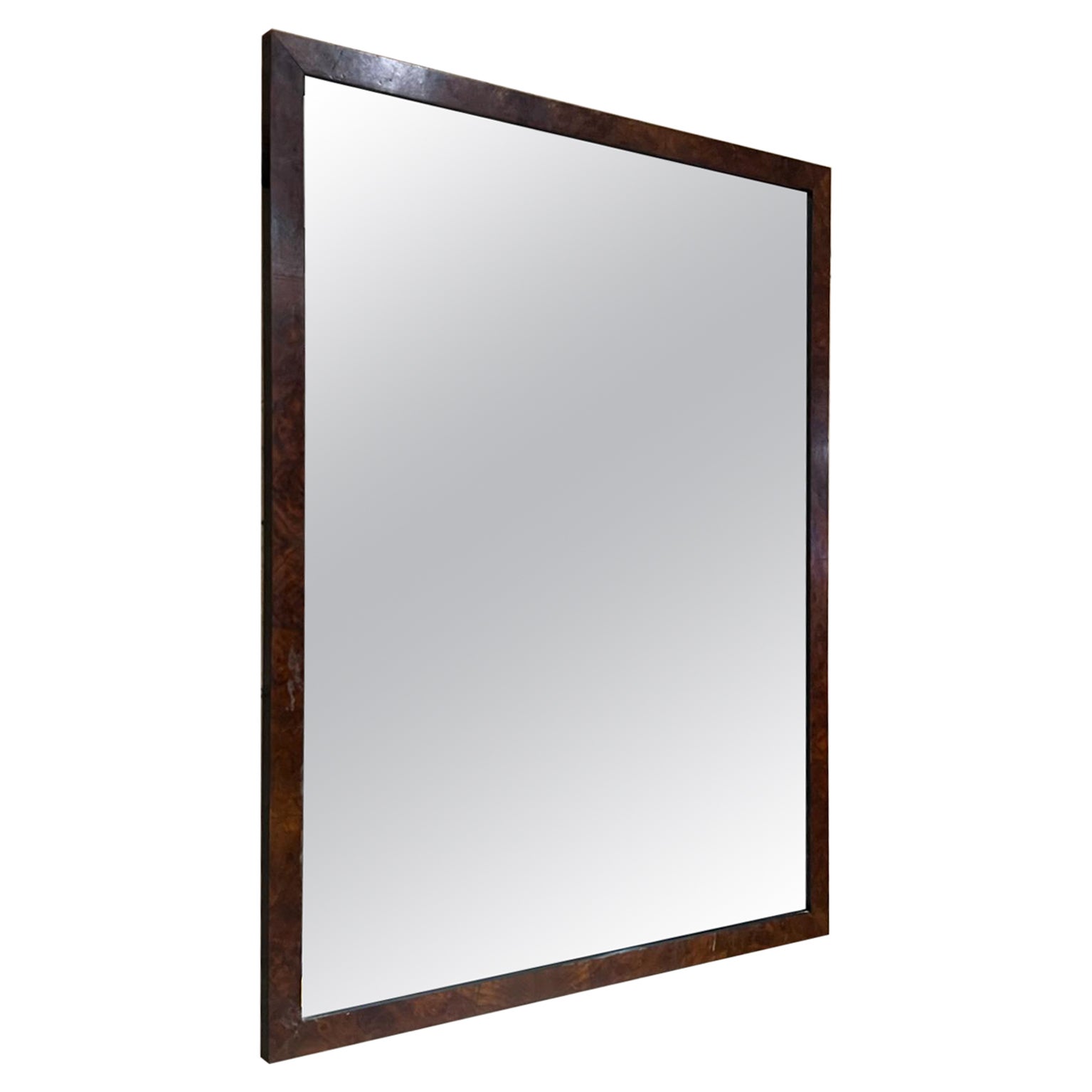 1970s Modern Wall Mirror framed in Burlwood Style of Milo Baughman