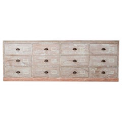 19thC Monumental Dry Scraped French Bank of Pine Drawers
