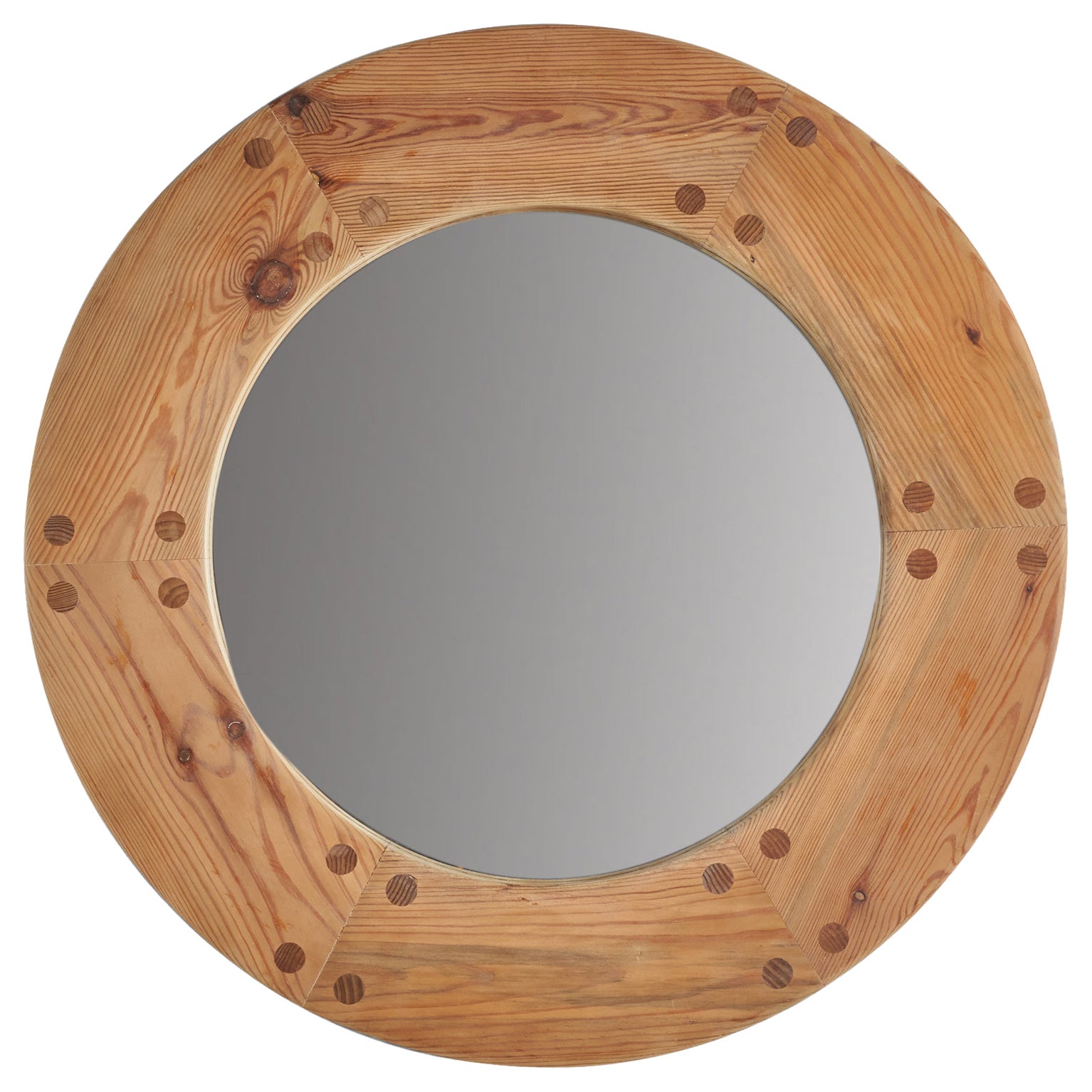 Uno Kristiansson, Round Wall Mirror, Solid Pine, Luxus, Sweden, 1960s For Sale