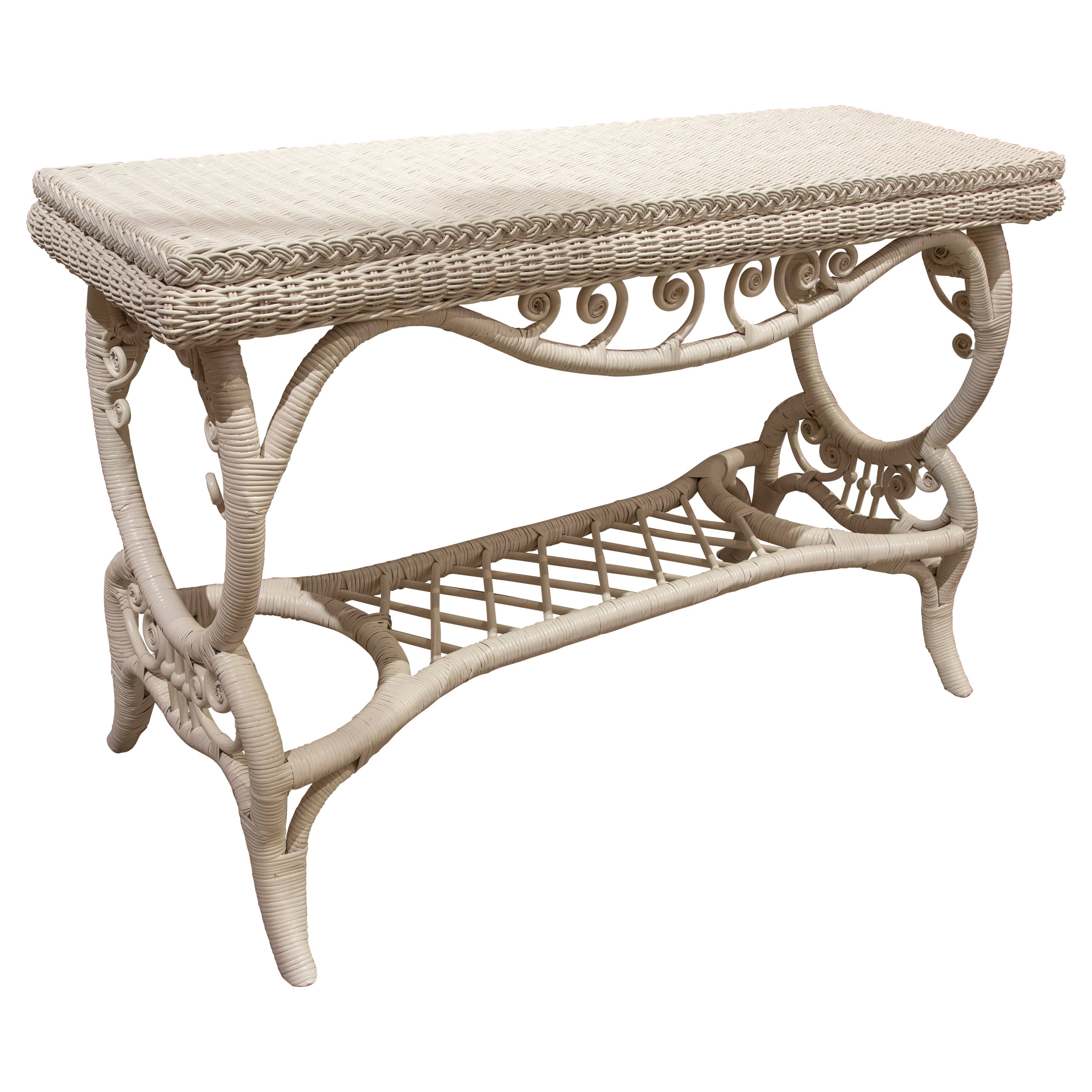 Spanish Handmade Wicker Console Lacquered in White Colour For Sale
