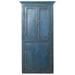 Antique English Regency Painted Oak & Pine Corner Cupboard