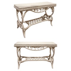 Spanish Pair of Handmade Wicker Consoles Lacquered in White Colour