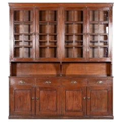 Antique Large Glazed Pine & Oak Bookcase / Housekeepers Cabinet