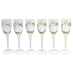 Retro French Perrier-Jouet Champagne Flutes Glasses Art Nouveau, Set of 6