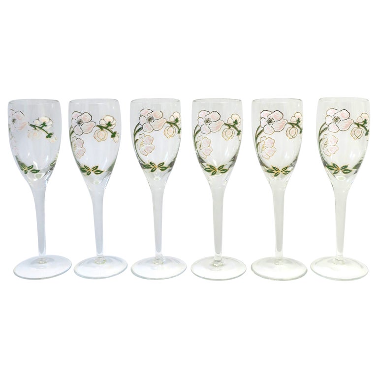 French PerrierJouet Champagne Flute Glasses Art Nouveau, Set of 6 For