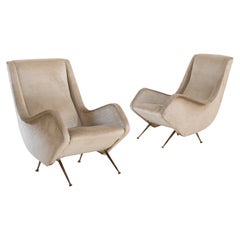 Pair of Original Velvet Armchairs by Aldo Morbelli for Isa Bergamo, Italy, 1950s