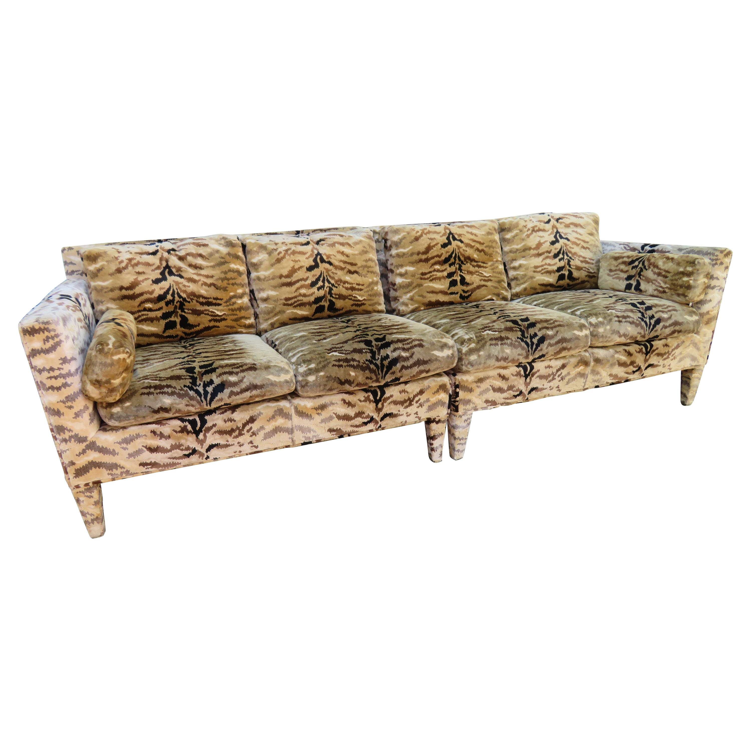 Prächtiger Erwin Lambeth Tiger-Sofa aus Samt, Mid-Century-Sofa-Sektion im Angebot