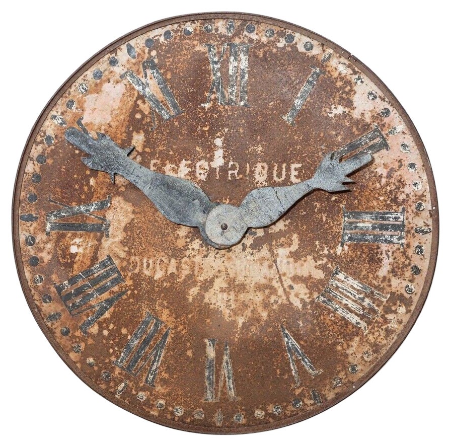 Monumental French Iron Brille Electrique Turret Clock Facia